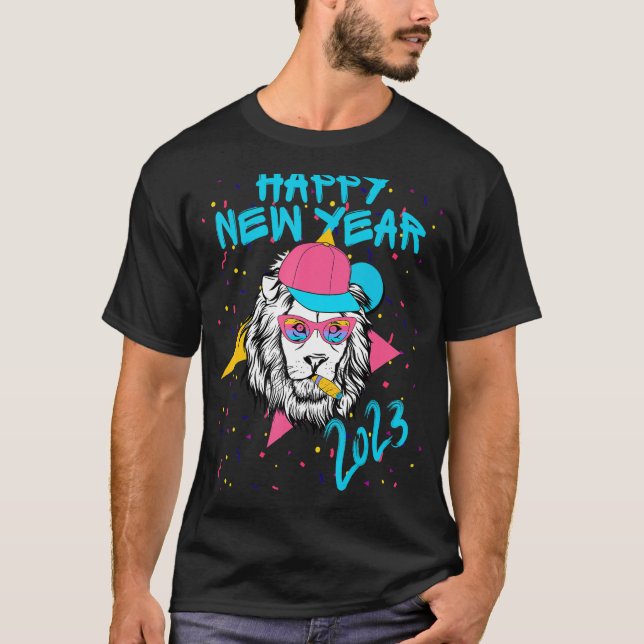 T-shirt Joyeux NY Party Joyeux Nouvel An Lion (Devant)