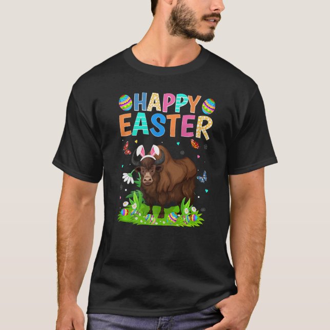 T-shirt Joyeux oeuf de lapin de Pâques Funny Bison de Pâqu (Devant)