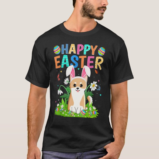T-shirt Joyeux Oeuf Lapin de Pâques Funny Akita Inu Chien  (Devant)