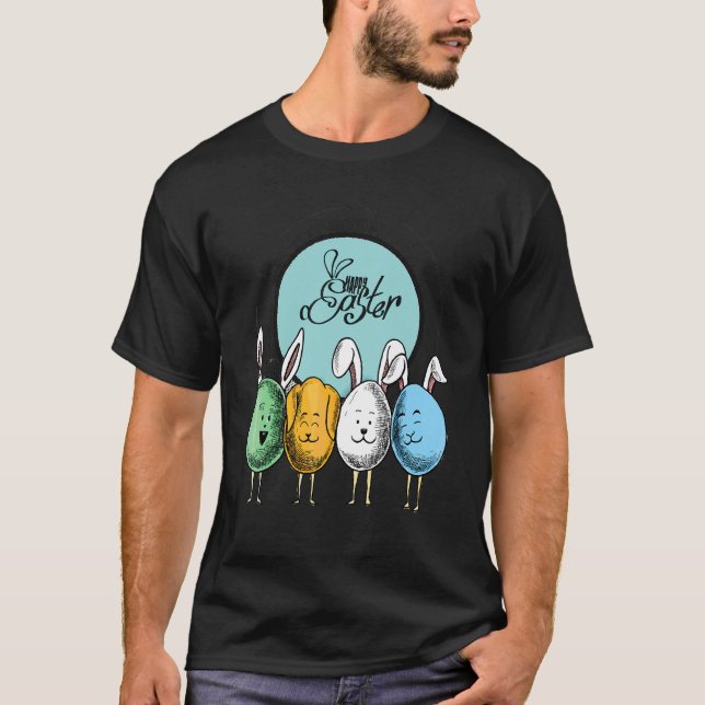 T-shirt Joyeux Oeufs De Pâques Avec Des Oreilles De Lapin  (Devant)