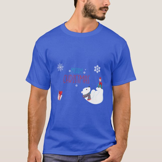 T-shirt Joyeux Ours polaire de Noël avec des flocons de ne (Devant)