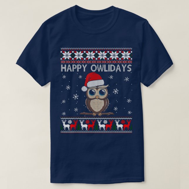 T-shirt Joyeux Owlidays Drôle Owl Ugly Sweaters de Noël  (Design devant)