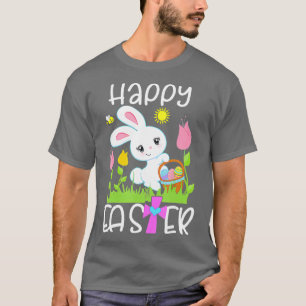 T-shirt Joyeux Panier d'oeufs de lapin de Pâques Fleur d'a