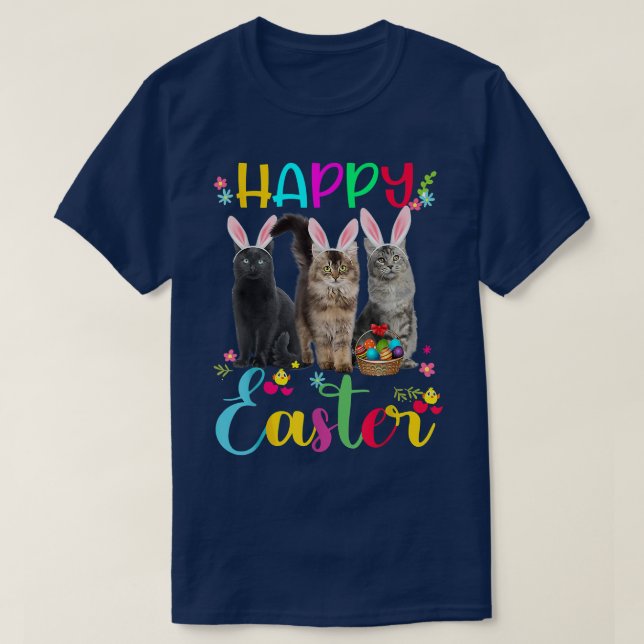 T-shirt Joyeux Pâques trois chats portant Bunny Ears Panie (Design devant)