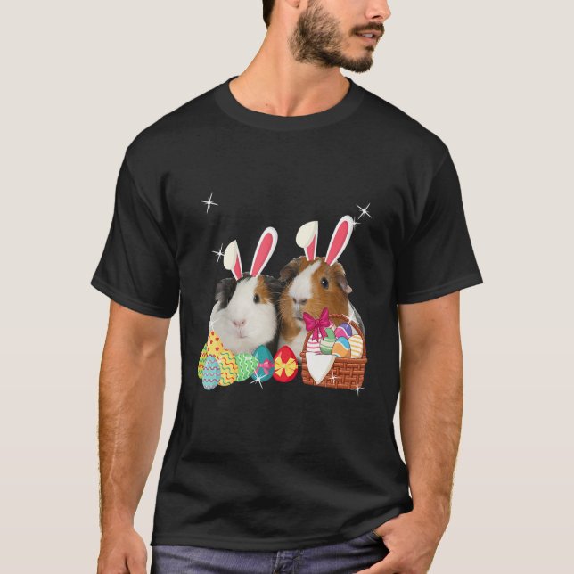 T-shirt Joyeux Pâques Trois Cochon De Guinée Portant Bunny (Devant)