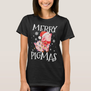 T-shirt Joyeux Pigmas Drôle Cochon Feux Noël Lumières Arbr