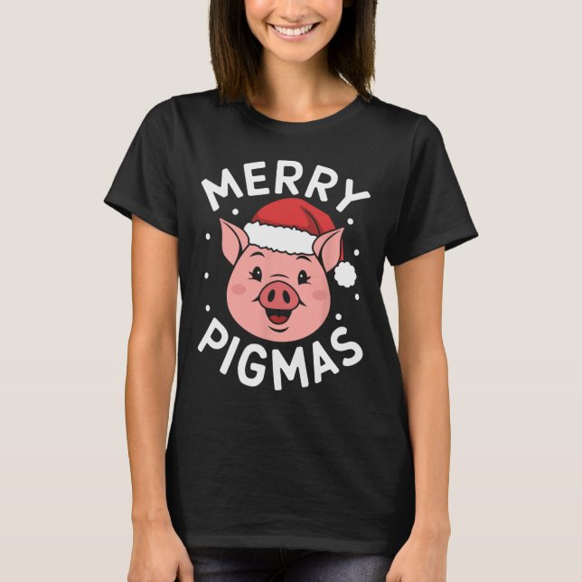 T-shirt Joyeux Pigmas Drôle Cochon Noël Père Noël Cochon N (Devant)