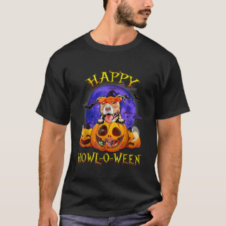 T-shirt Joyeux Pitbull Halloween avec Citrouille de lune a