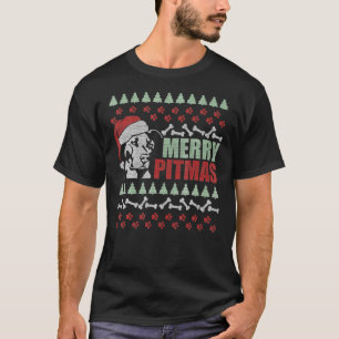 T-shirt Joyeux Pitmas Pitbull Chien drôle Mauvais Noël