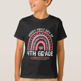 T-shirt Joyeux Premier Jour De 4e Année Léopard Arc-en-cie