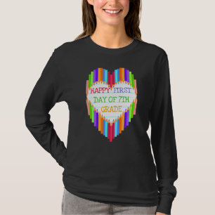 T-shirt Joyeux Premier Jour De 7E Année Crayon Coeur Retou