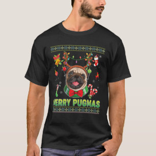 T-shirt Joyeux Pugmas Carlin Chien Feux de Noël Joyeux Joy