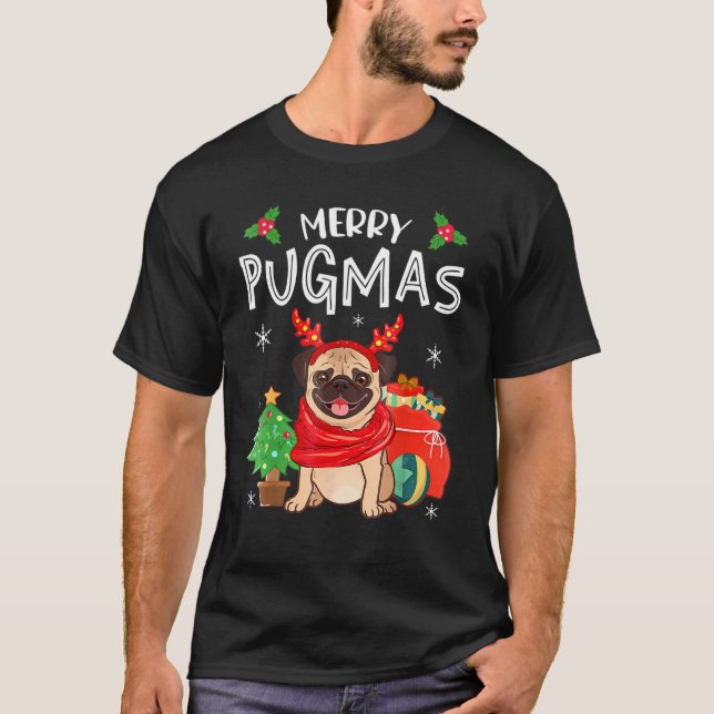 T-shirt Joyeux Pugmas Carlin Chien Noël Noël Noël Noël Noë (Devant)