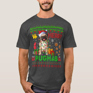 T-shirt Joyeux Pugmas feux de Noël Père Noël Carlin chien 