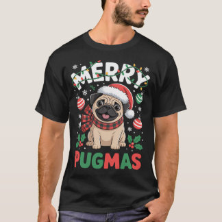 T-shirt Joyeux Pugmas ; Joyeux Noël Santa Pug avec X-ma