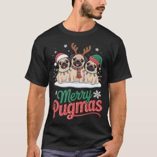 T-shirt Joyeux Pugmas Noël Trois Santa Renne Elfe Pu