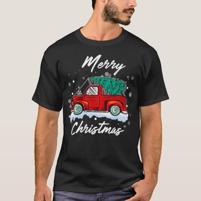 T-shirt Joyeux pull de Noël Camion Rouge Pyjama Light Xma (Devant)