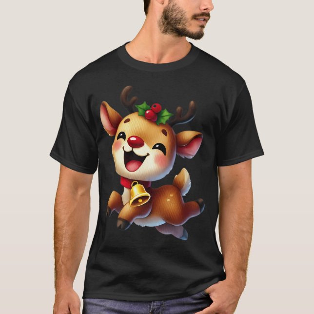 T-shirt Joyeux Rindeer Avec Jingle Bell Art (Devant)