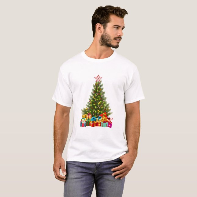 T-shirt Joyeux sapin de Noël avec Star Presents (Devant entier)