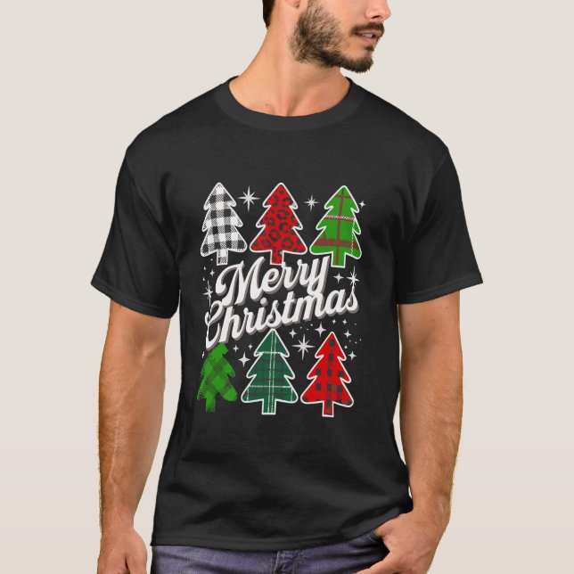 T-shirt Joyeux sapin de Noël Buffalo plaqué Rouge Blanc (Devant)
