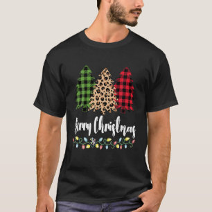 T-shirt Joyeux sapin de Noël en léopard Plaid Motifs