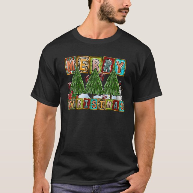 T-shirt Joyeux sapin léopard de Noël planté (Devant)