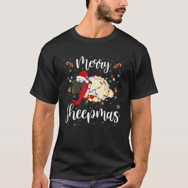 T-shirt Joyeux Sheepmas Funky Christmas Lights Père Noël S (Devant)