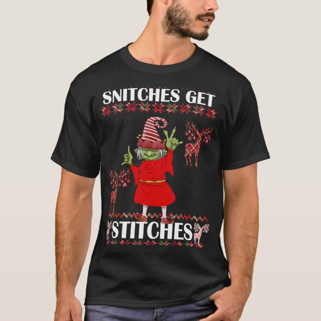 T-shirt Joyeux Snitches De Noël Obtenir Des Épingles Elf V (Devant)