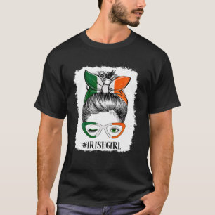 T-shirt Joyeux St Patrick Day Drôle Messy Bun Lunettes Ire