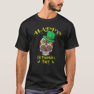 T-shirt Joyeux St Patrick's Day Sugar Skull Lucky Shamrock