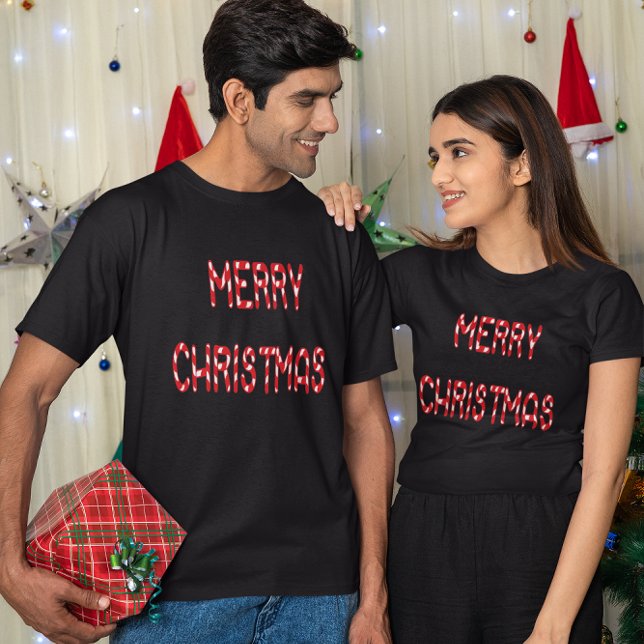 T-shirt Joyeux Sucre de canne de Noël Police (Merry Christmas Candy Cane Font T-Shirt)