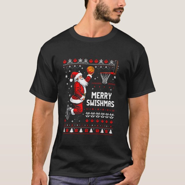 T-shirt Joyeux Swishmas Basketball Douille moche Père Noël (Devant)
