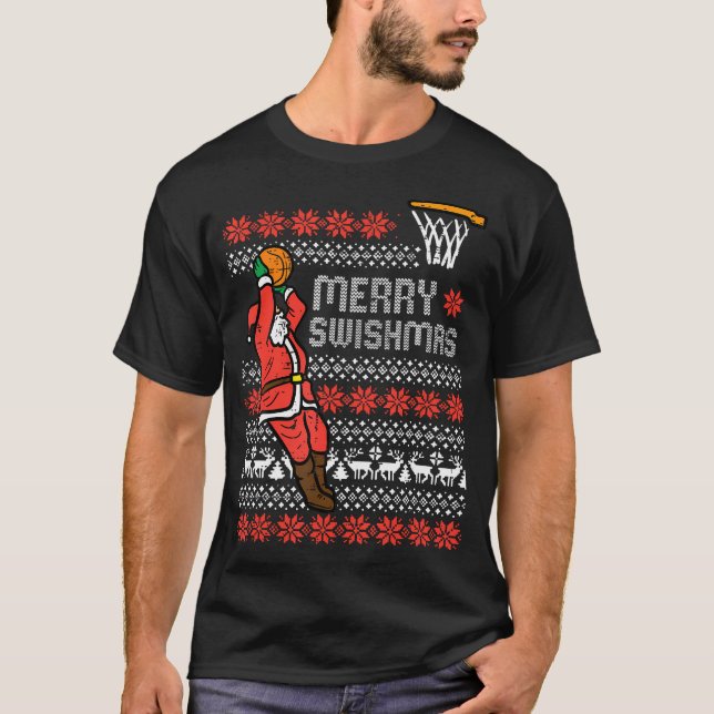 T-shirt Joyeux Swishmas Basketball Laid Noël Hommes (Devant)