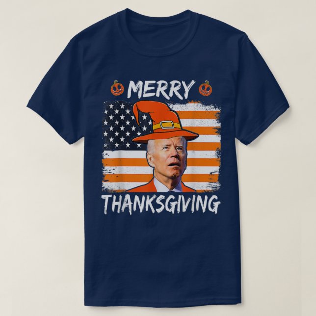 T-shirt Joyeux Thanksgiving Drôle Joe Biden Confus Happy  (Design devant)