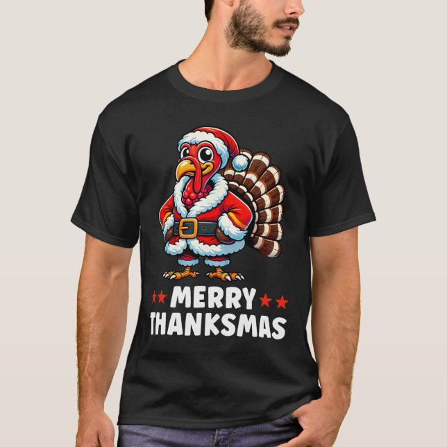 T-shirt Joyeux Thanksmas Thanksgiving Turquie Noël Drôle (Devant)