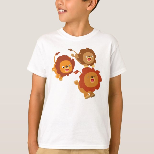 T-shirt Joyeux trio de mignonette caricature Lions enfants (Devant)