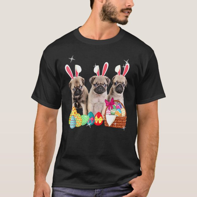 T-shirt Joyeux Trois Carlins de Pâques portant un chien de (Devant)