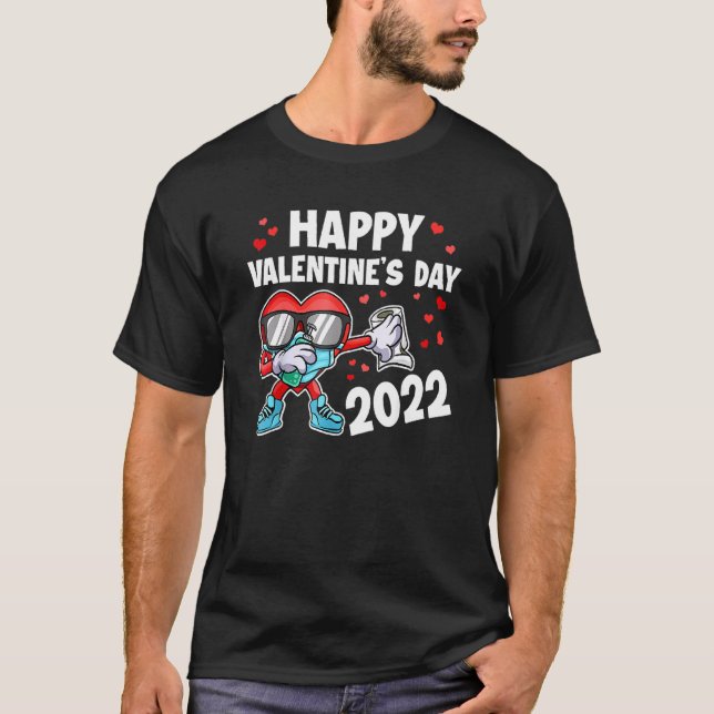 T-shirt Joyeux Valentin 2022 Dabbing Heart Dab Face M (Devant)