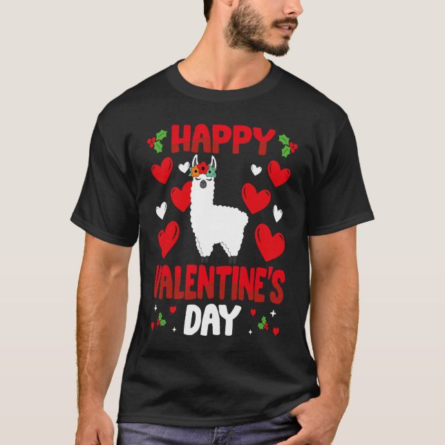 T-shirt Joyeux Valentin Llama Heart Love Animal (Devant)