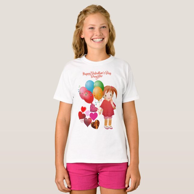 T-shirt Joyeux Valentines Jour Fille Ballons Coeurs mignon (Devant entier)