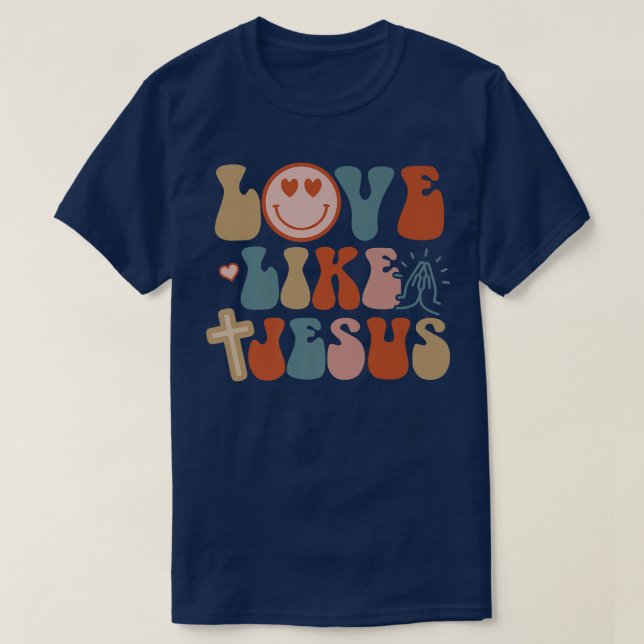T-shirt Joyeux visage amour comme Jésus foi chrétien (Design devant)