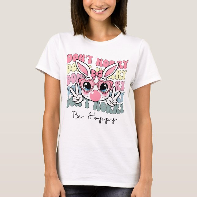 T-shirt Joyeux visage de lapin Super de Pâques Ne vous inq (Devant)