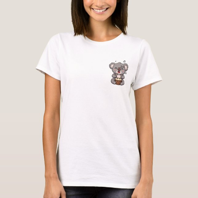 T-shirt Joyful Baby Koala Playing Drums with Musical Notes (Devant)