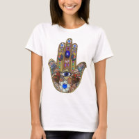 Judaica Hamsa Coeurs Fleurs Opal Art Imprimer