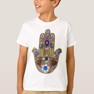 T-shirt Judaica Hamsa Coeurs Fleurs Opal Art Imprimer