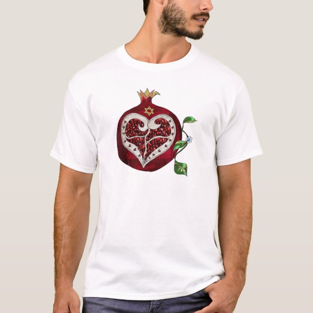 T-shirt Judaica Pomegranate Heart Hanoukka Rosh Hashanah (Devant)