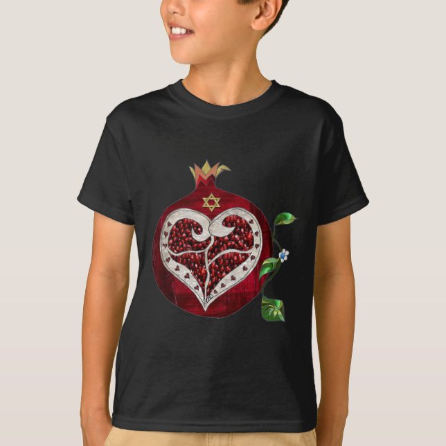 T-shirt Judaica Pomegranate Heart Hanoukka Rosh Hashanah (Devant)
