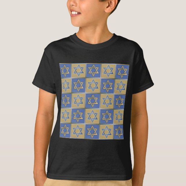 T-shirt Judaica Star de David Metal Gold Blue (Devant)