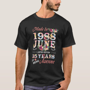 T-shirt Juin 1988 Fleur 35 Ans D'Être Impressionnant