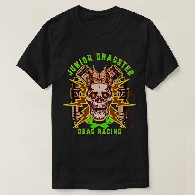 T-shirt Junior Dragster Drag Racing Skull Spark Plugs Pist (Design devant)